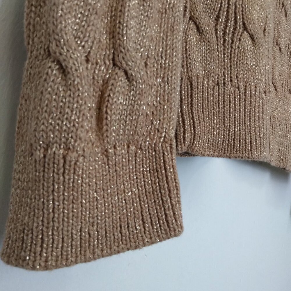 Metallic Gold 90% Woven in Cotton Cable Knit Boatneck Pullover Sweater Sz Lg - Picture 5 of 9